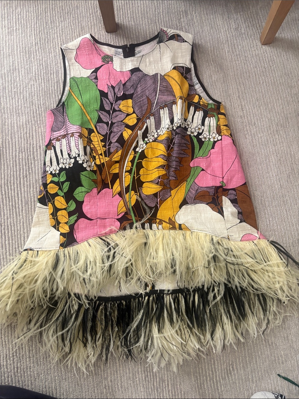 Floral Feather-Trim Shirt in Pink, Yellow & Green